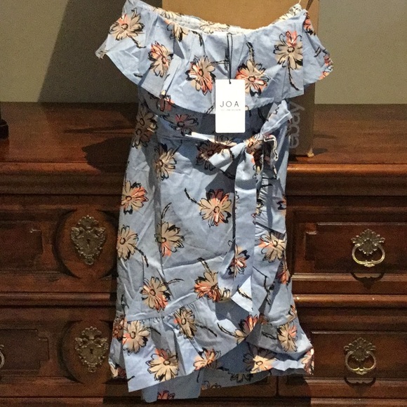 NWT $89 JOA RUFFLE XS DRESS SKY TAUPE FLORAL - Picture 2 of 8